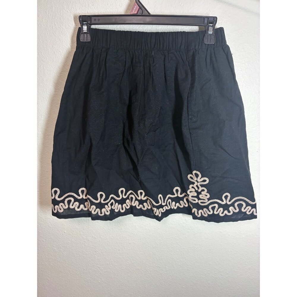 NWT Future Collective Embroidered Linen Skirt Boho Casual Black Size Small